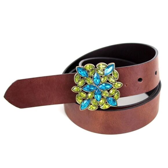 BROWN GENUINE LEATHER 1.25"Wd HOOK BUCKLE DRESS CASUAL WOMEN'S BELT Sz XL (I52 - Picture 6 of 13